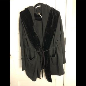 Free People Long jacket w Black Velvet Trim XS